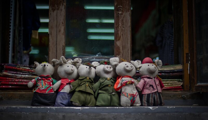 Stuffed animals in a shop window