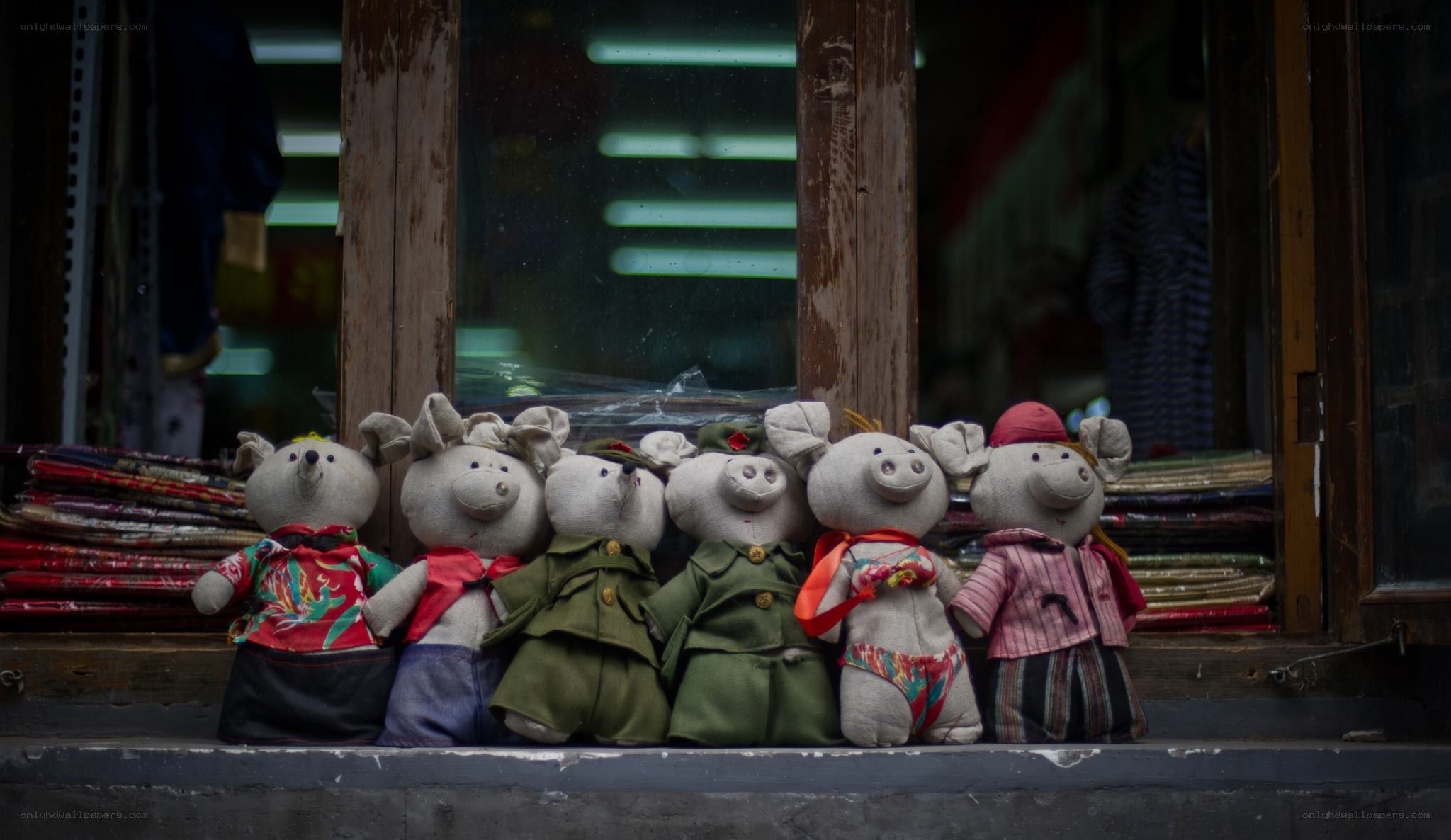 Stuffed animals in a shop window