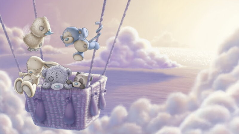 Stuffed Animals in Basket — Purple