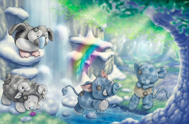 Stuffed Animals in Forest