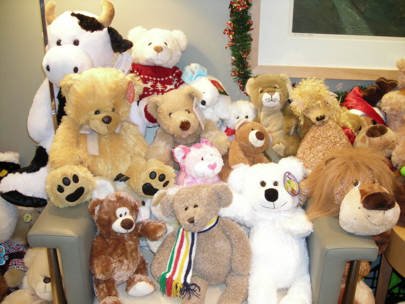 Stuffed animals on a chair