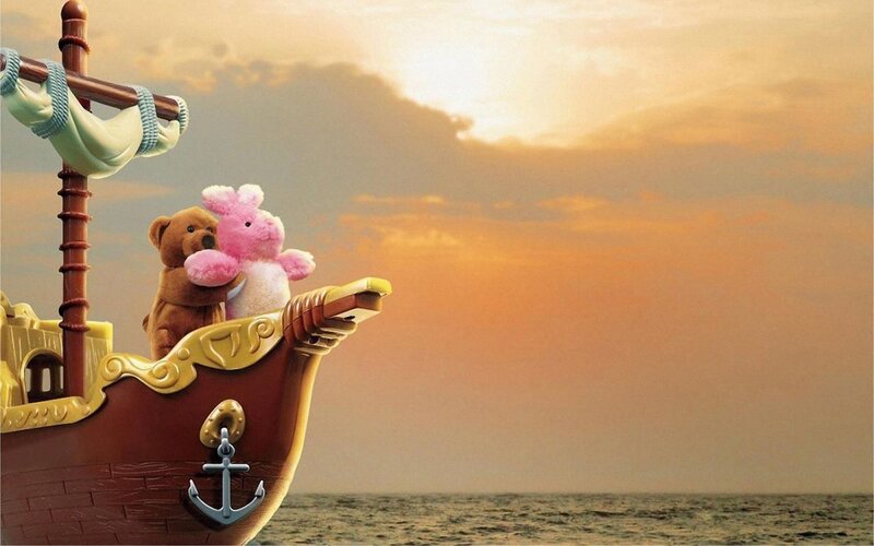 stuffed animals on a ship