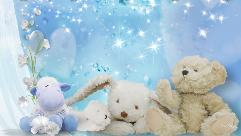 Stuffed Animals on Blue