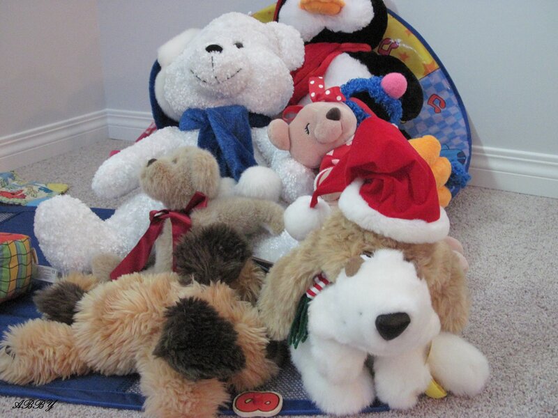 Stuffed Animals on Floor — White