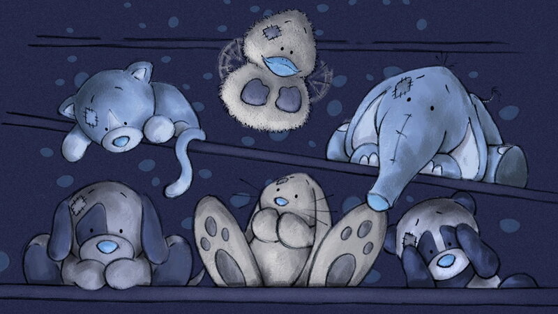 Stuffed Animals on Shelves — Blue, Calm