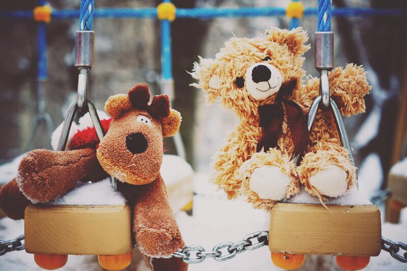 Stuffed Animals on Swings