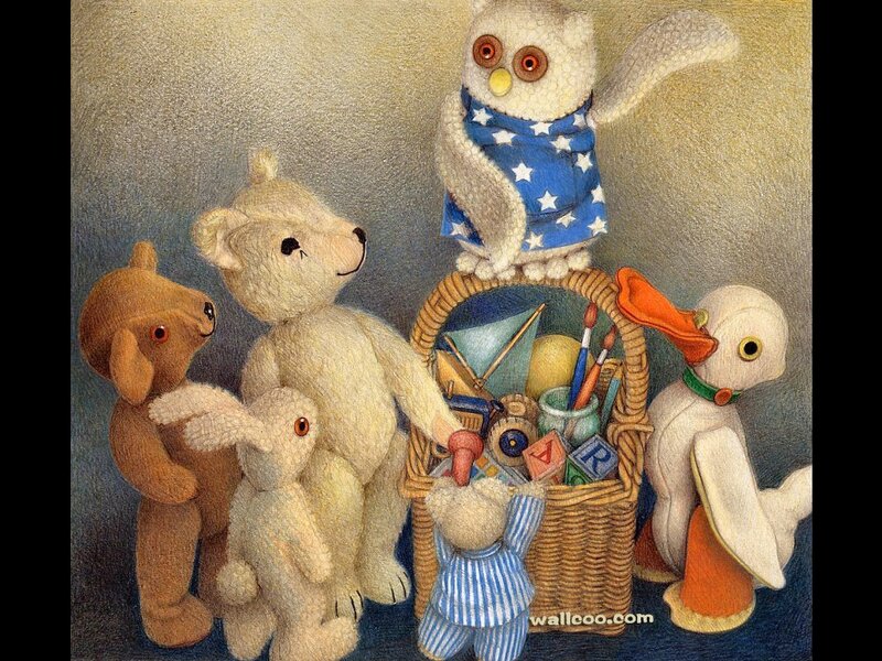 Stuffed animals with basket
