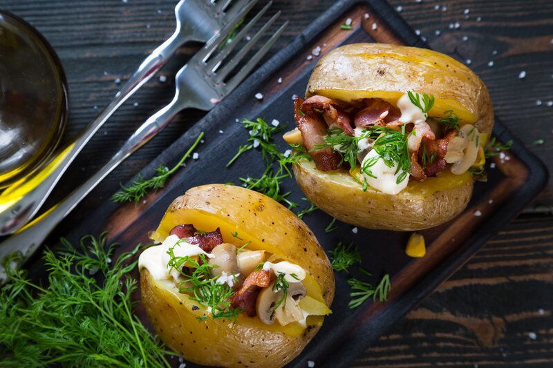 Stuffed Baked Potatoes — Brown, Rustic
