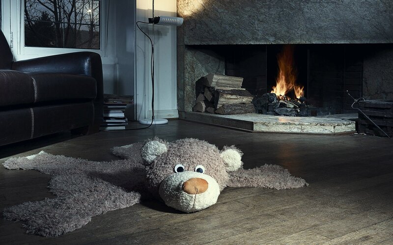 Stuffed Bear on Floor — Brown, Dramatic