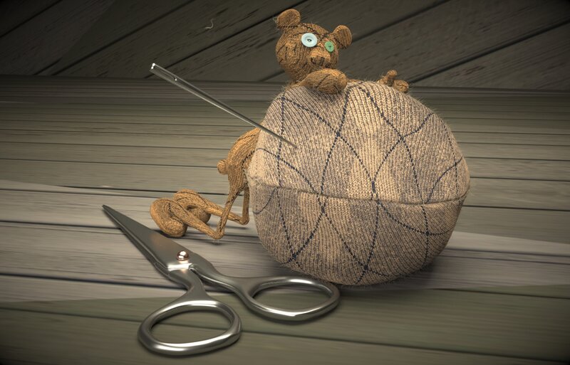 Stuffed Bear with Yarn Ball