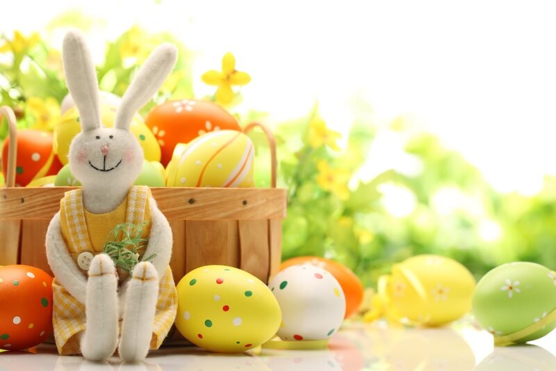 Stuffed Bunny with Eggs — Yellow