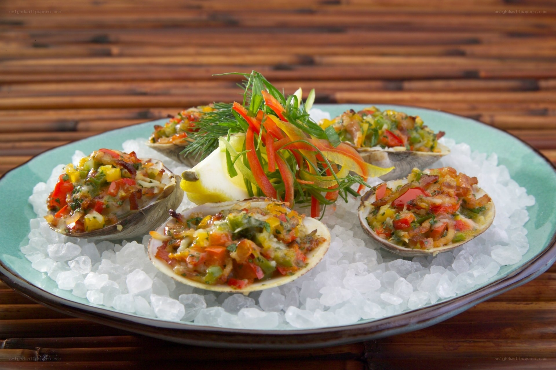 Stuffed clams on ice