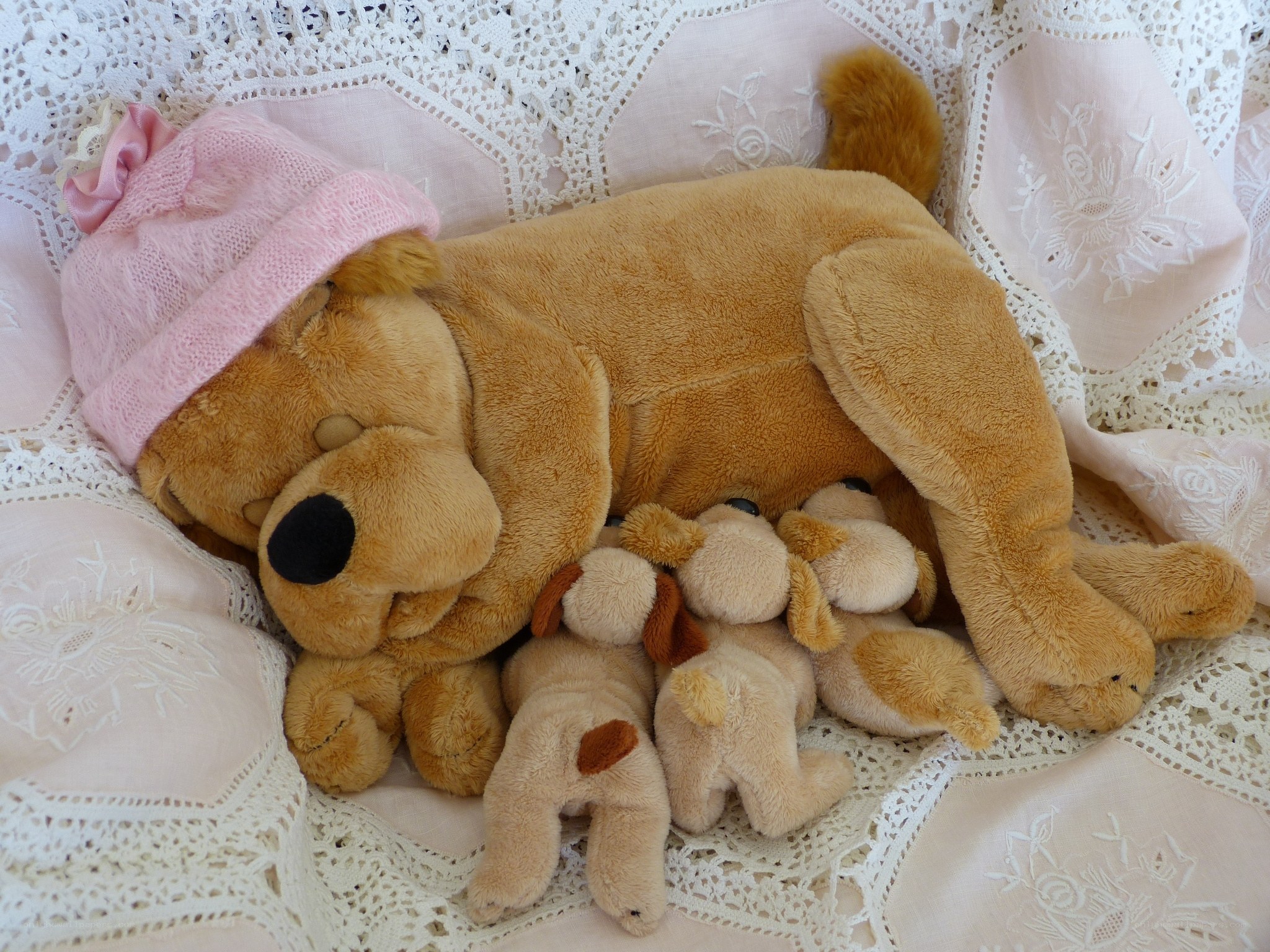 Stuffed dog with puppies