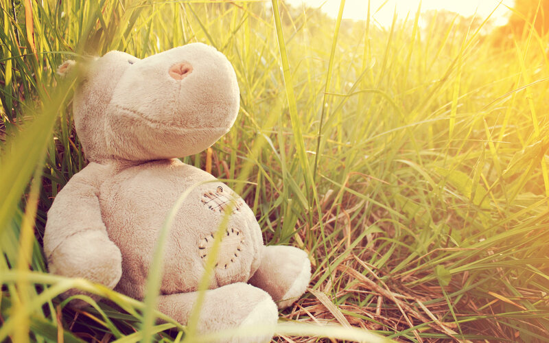 Stuffed Hippo in Grass — Green