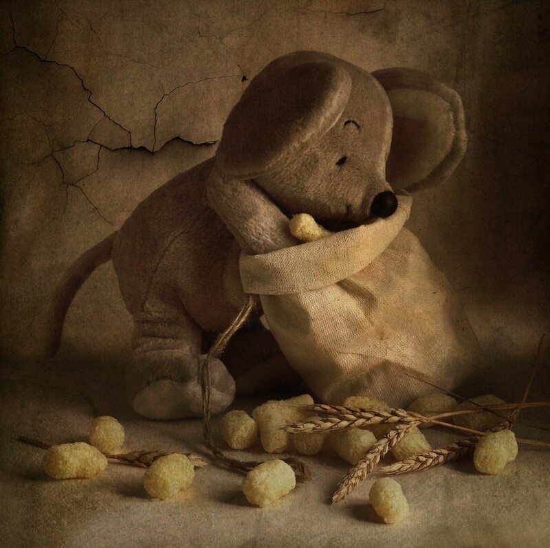 Stuffed mouse with grain