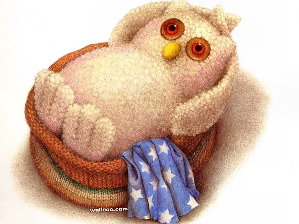 Stuffed owl in a basket