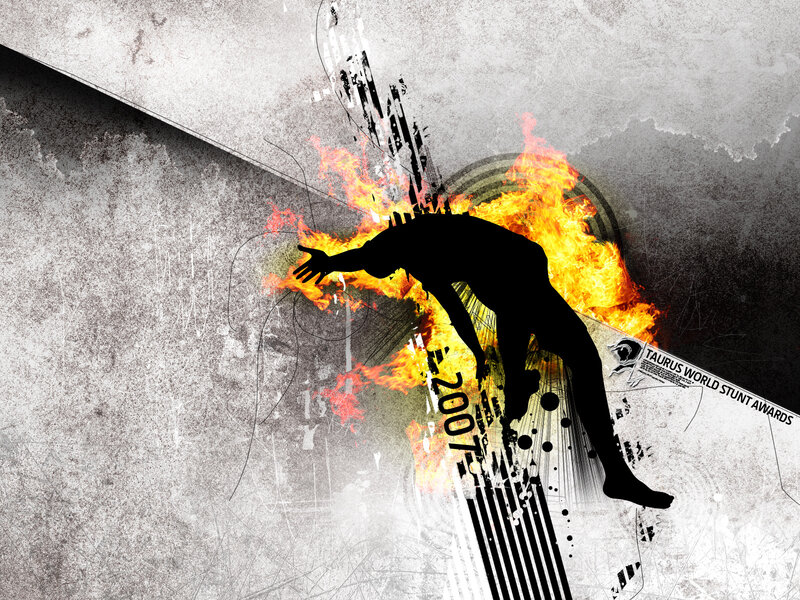 Stunt performer in flames
