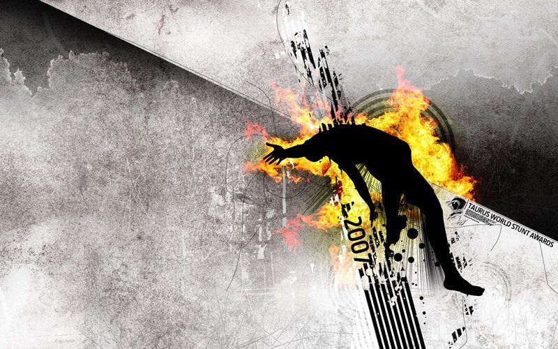 Stunt performer in flames