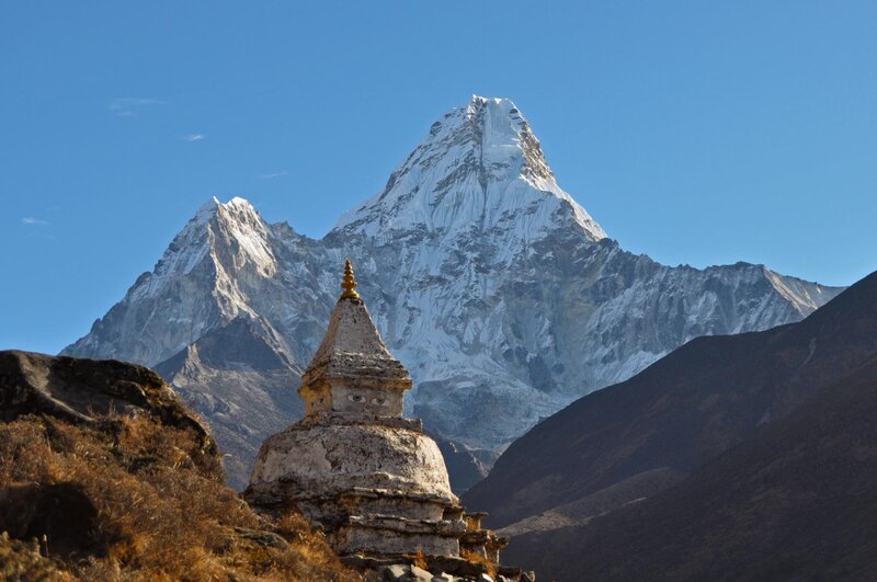 Stupa with Mountain Backdrop