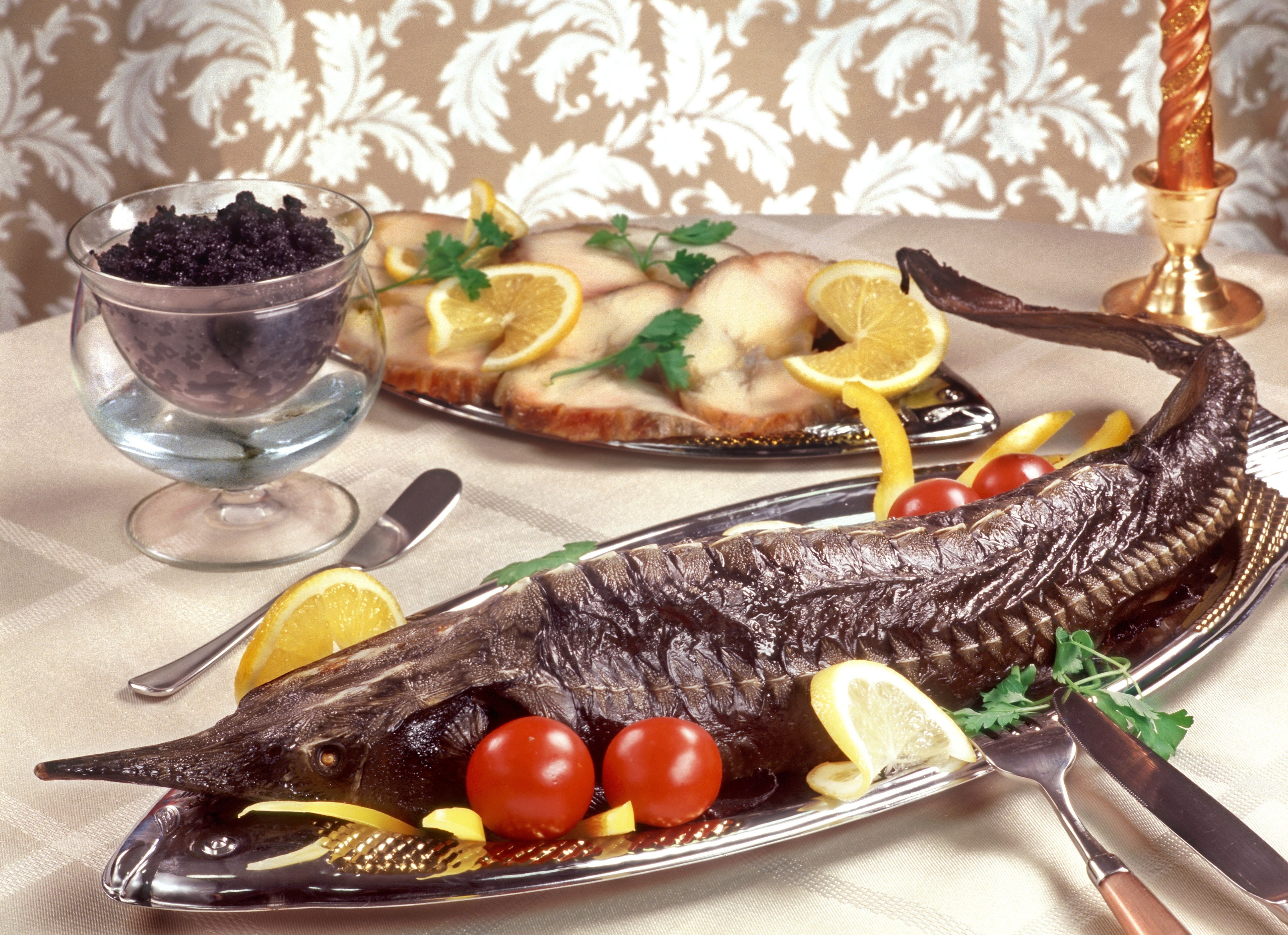 Sturgeon and caviar dinner