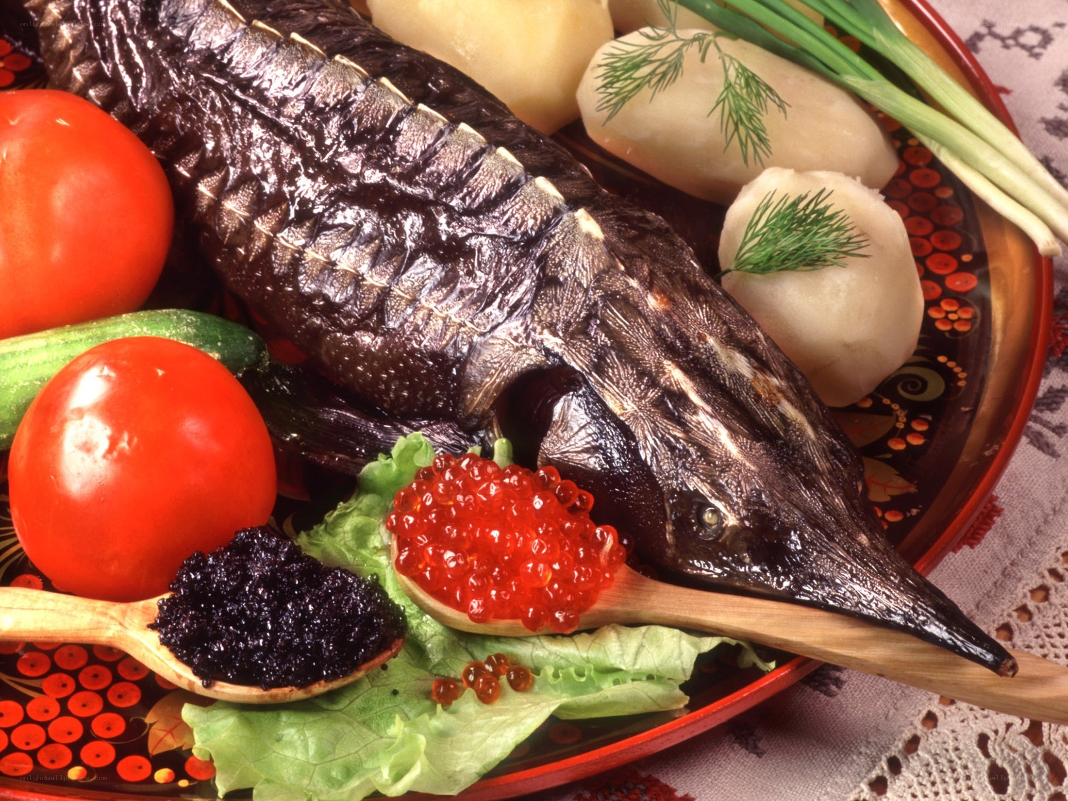 Sturgeon with caviar and vegetables
