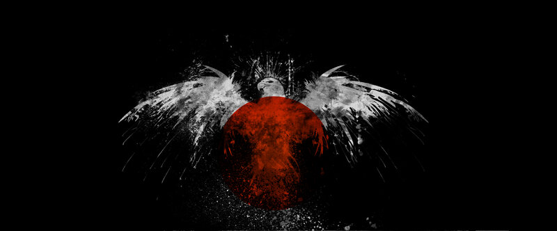 stylized bird with red circle