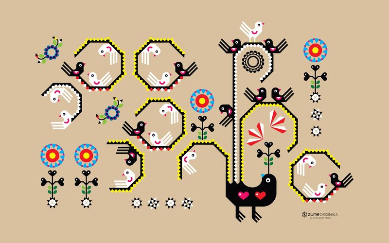 Stylized Birds and Flowers