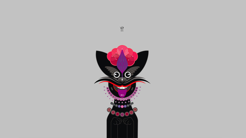 stylized cat with floral crown