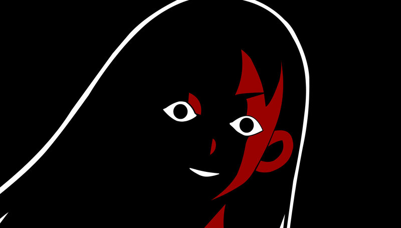 stylized character with red markings