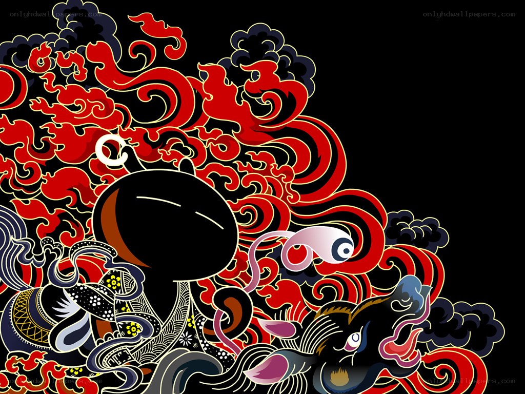 stylized character with red swirls