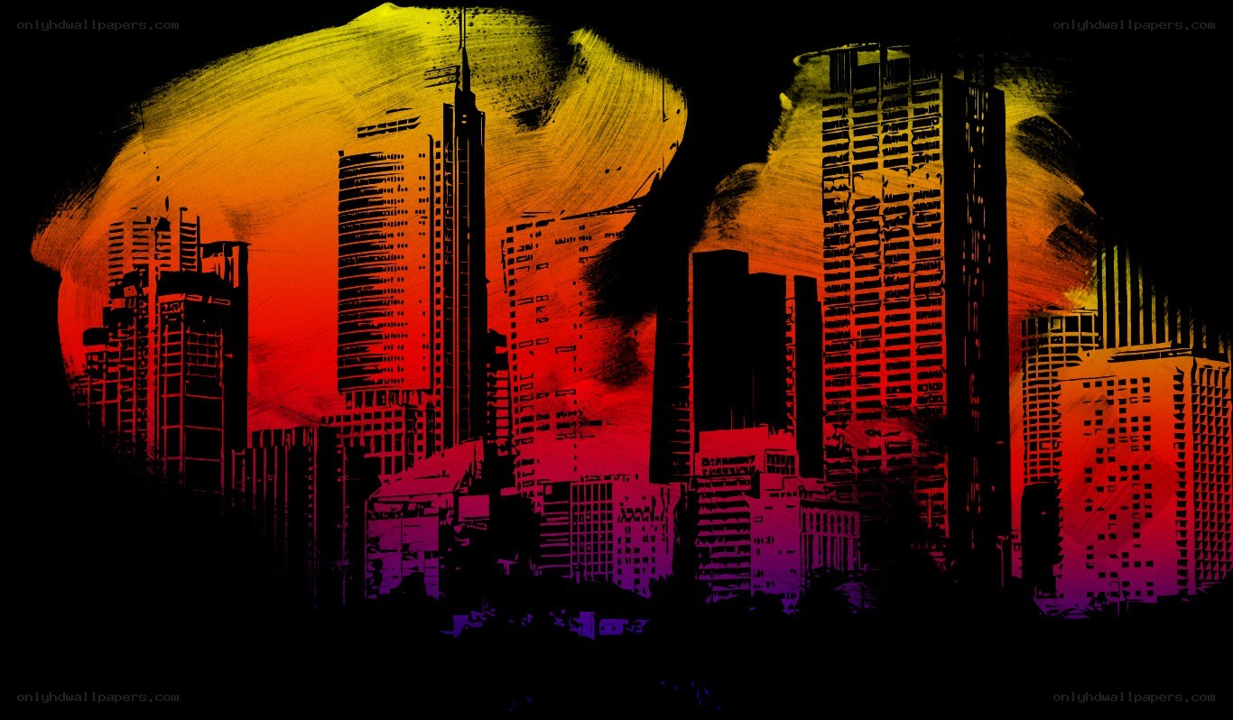 stylized city skyline at sunset
