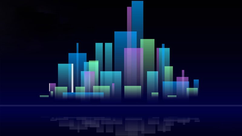 Stylized City Skyline — Blue, Dramatic