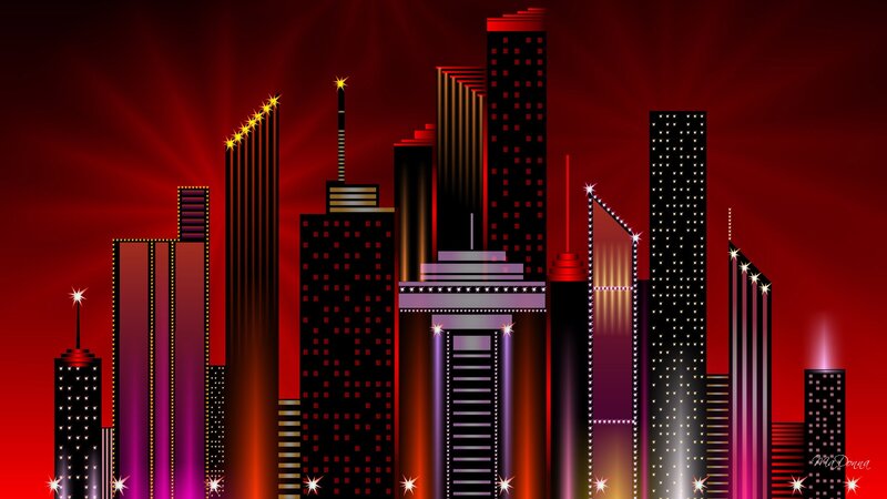 Stylized City Skyline — Red