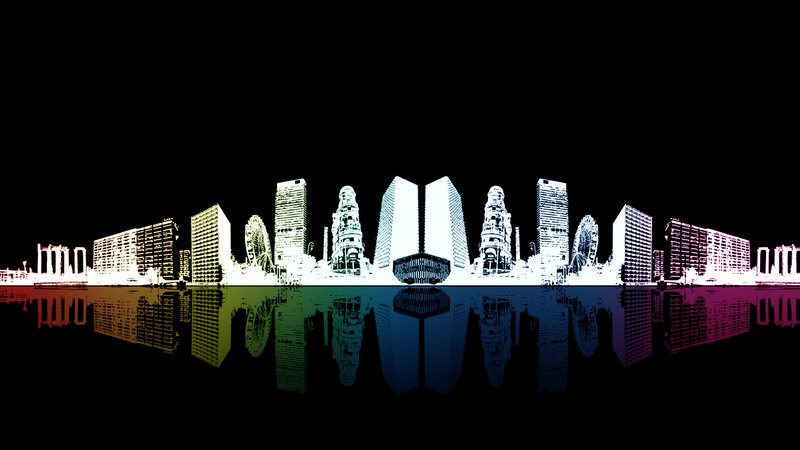stylized city skyline reflection
