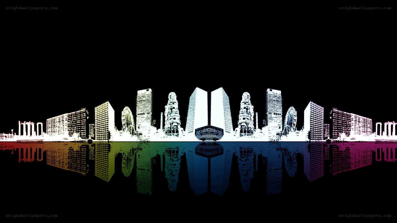 stylized city skyline reflection
