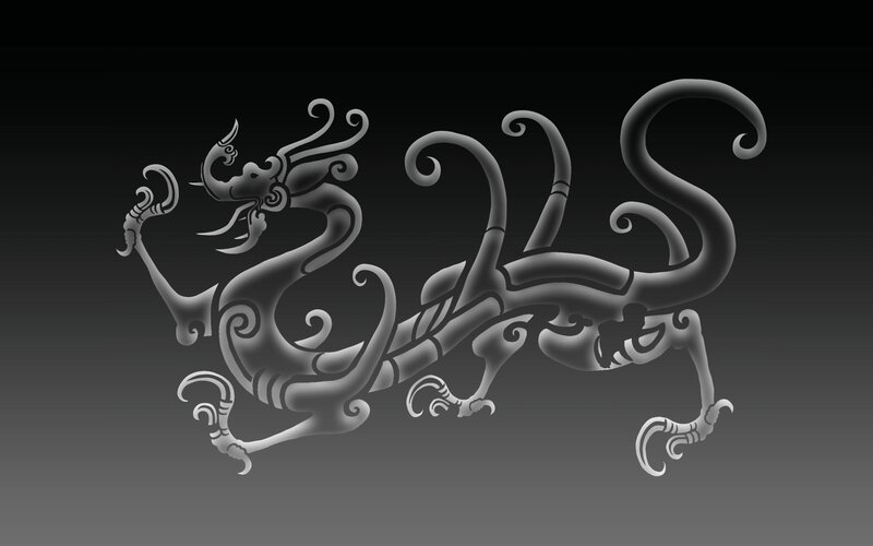 Stylized Dragon Figure — Gray, Dramatic