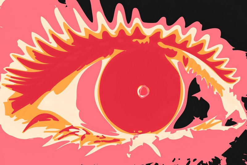 stylized eye with fiery colors