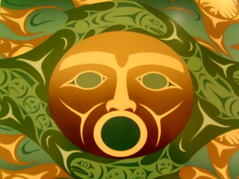 Stylized Face with Green Patterns
