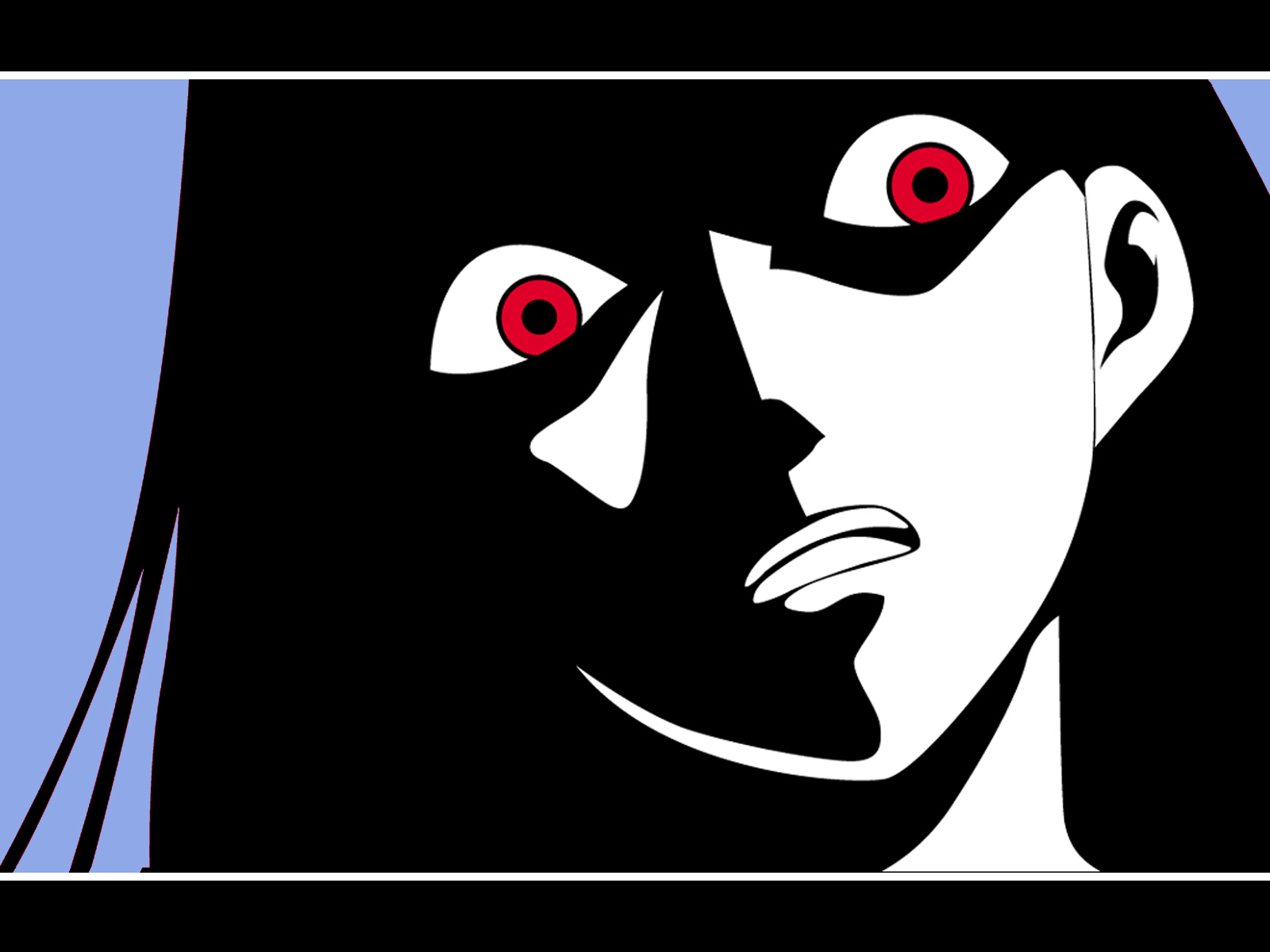 stylized face with red eyes
