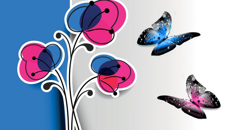 Stylized Flowers and Butterflies