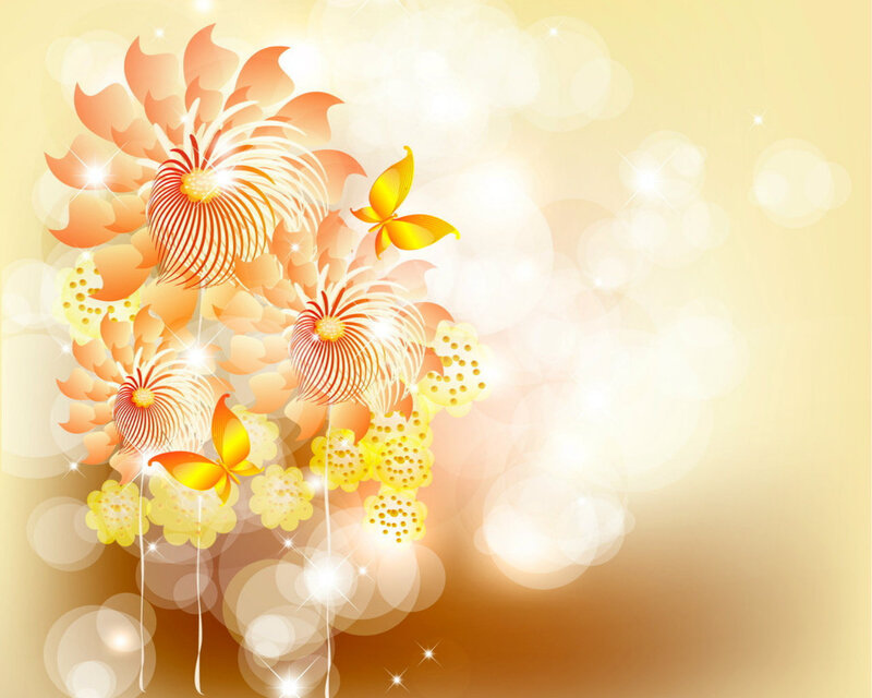 Stylized Flowers and Butterflies — Yellow