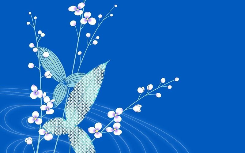 Stylized Flowers and Leaves — Blue