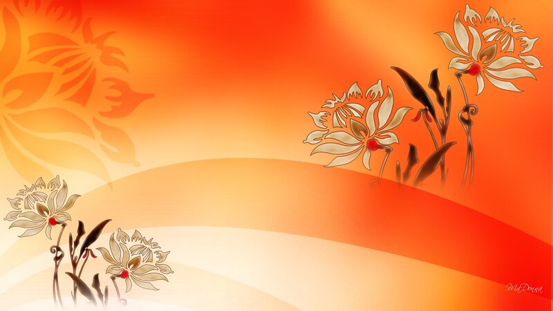 Stylized Flowers on Gradient — Orange