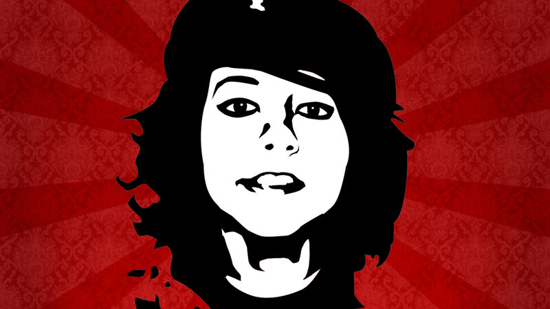 stylized portrait on red background