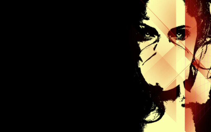 stylized portrait with geometric overlay