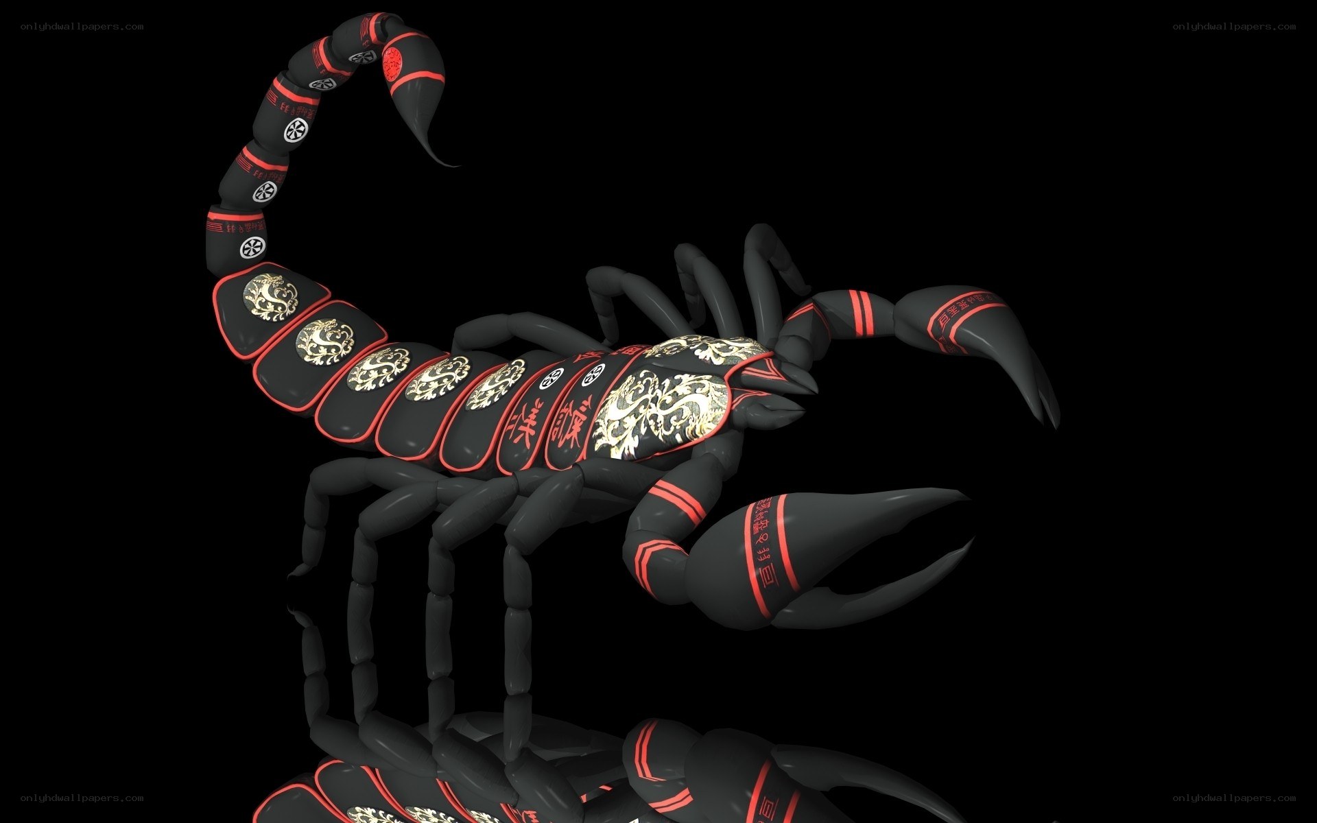 stylized scorpion with oriental motifs