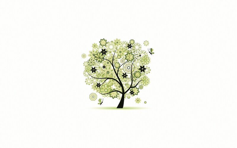 Stylized Tree with Flowers — Green, Serene