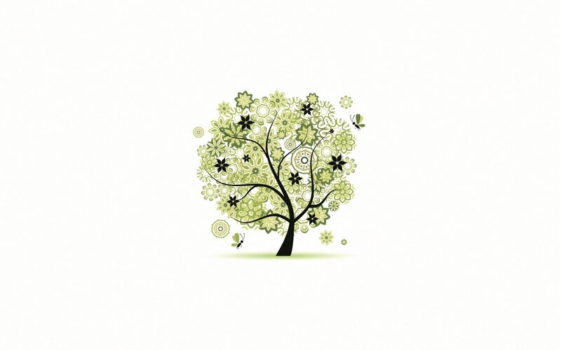Stylized Tree with Flowers — Green, Serene, Vector Art