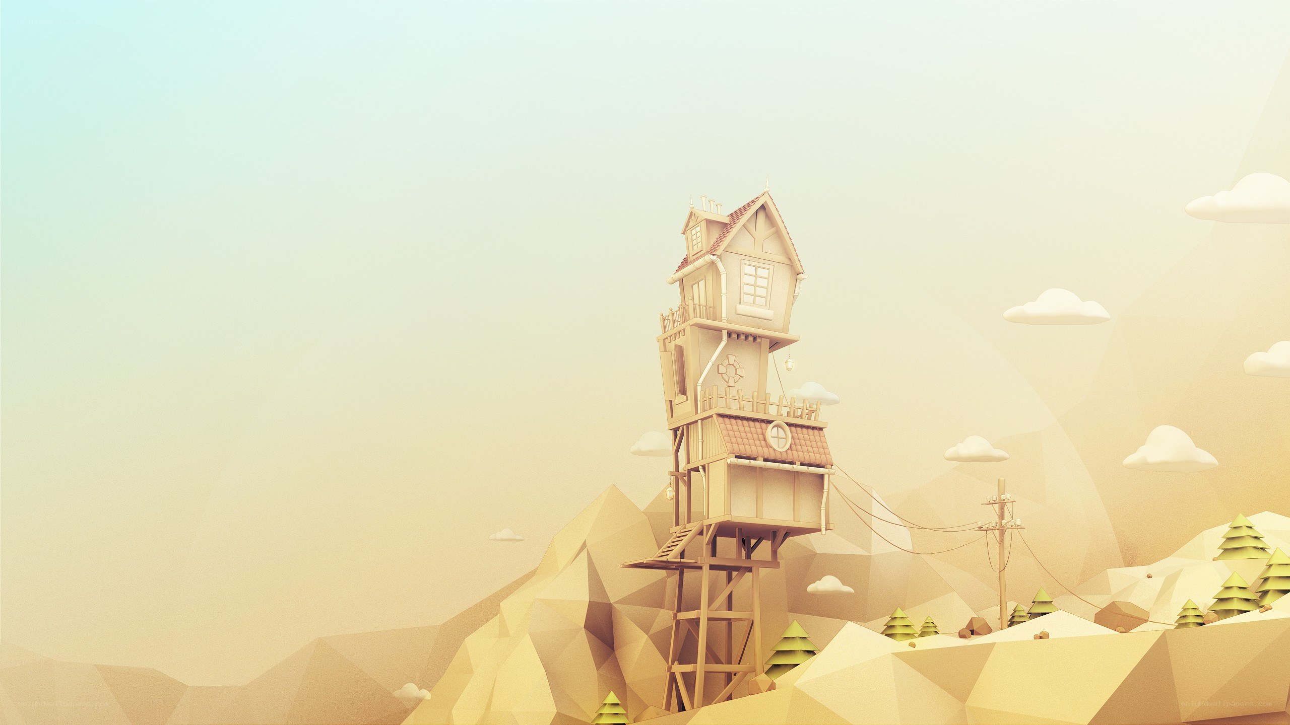Stylized treehouse on a hill