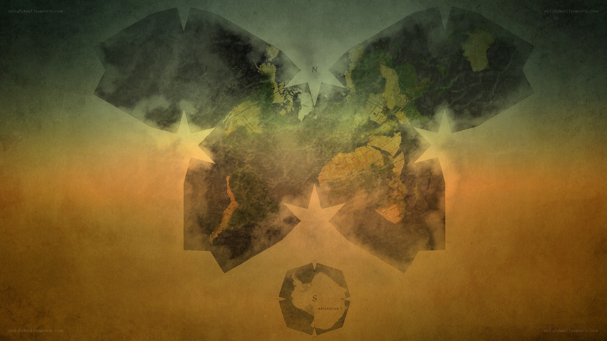 stylized world map with stars
